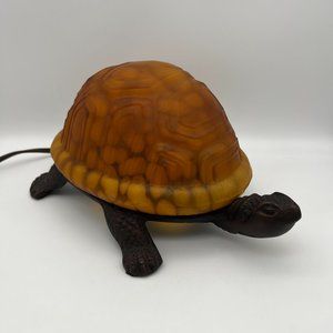 Turtle Bedside Table Lamp with Domed Amber Glass Shell